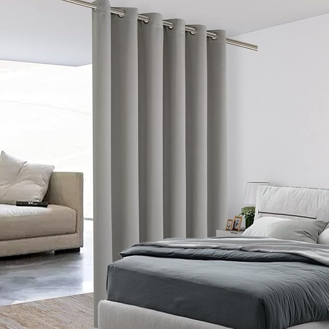 BONZER Room Divider Curtain Total Privacy Wall Wide Grommet Room Darkening Curtains for Patio Sliding Glass Door, 84L x 70W Inch (7L x 5.8W ft), 1 Panel, Silver