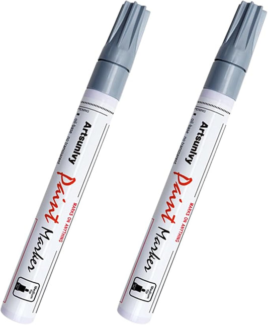 Silver Paint Pens Paint Markers - 2 Pack Oil-Based Permanent Markers Medium Point,Waterproof Quick Dry Paint Pens for Metal,Rock,Wood,Fabric,Plastic,Canvas,Glass