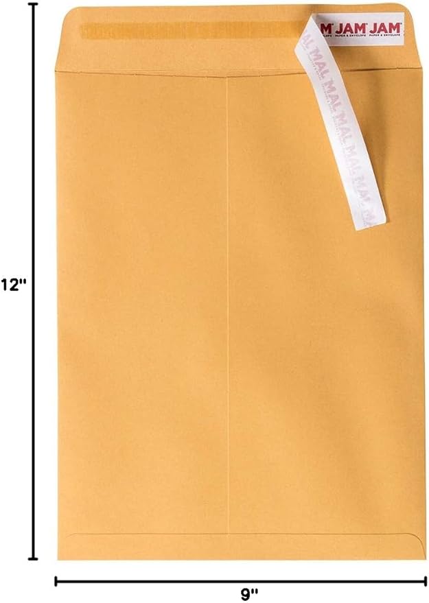 JAM PAPER 9 x 12 Open End Catalog Premium Envelopes with Peel and Seal Closure - Brown Kraft Manila - Bulk 250/Box