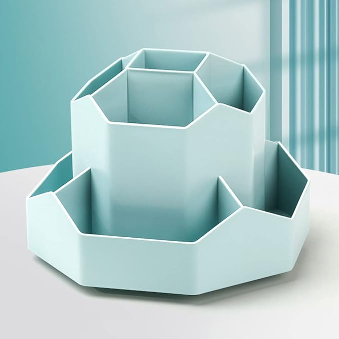 Rotating Art Supply Storage Organizer,Pencil Holder with 9 Compartment, Pen Storage Organizer, for Kids Art Desk, Homeschool Supplies, Home Office Desktop Organizer(Blue)