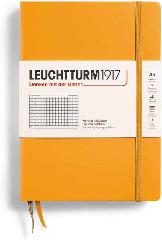 LEUCHTTURM1917 - Notebook Hardcover Medium A5-251 Numbered Pages for Writing and Journaling (Rising Sun, Squared)