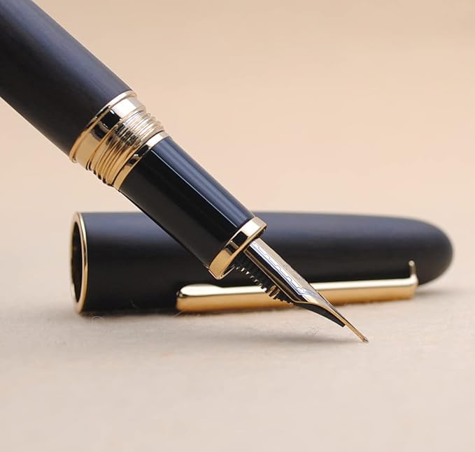 JINHAO 9036 Natural Wood Fountain Pen Handmade Ink Pen (Fine Nib 0.5mm, Ebony Wood)