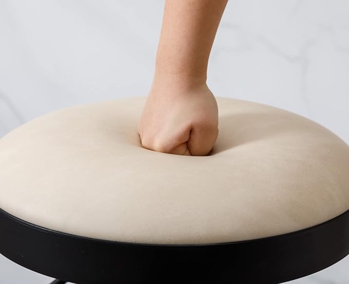 Round Swivel Counter Height Bar Stools Set of 2 Modern Adjustable Barstools Backless PU Leather Bar Chairs Industrial Island Chairs with Metal Base/Footrest for Kitchen Island/Pub/Cafe Beige