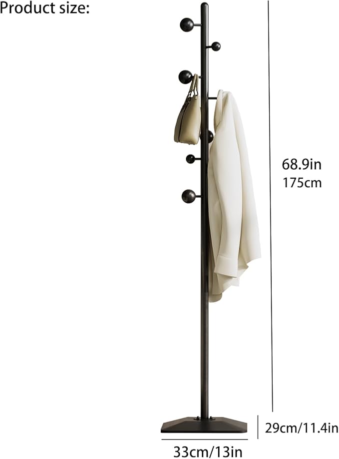 Metal coat rack stand with geometric shape metal base,Heavy duty coat rack freestanding with 7 ball hooks,Coat racks tree hats hanger holder stand for entryway, hallway, bedroom