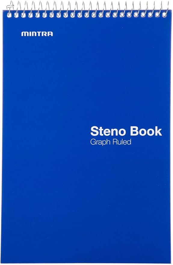 Mintra Office Steno Book - (Primary Colors, 4 Pads/Pack, Graph Ruled) - 6inx9in, 70 Sheets, Notebook for writing notes in school, university, college, work, office