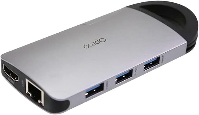 Opro9 8-in-1 USB-C Hub with 3 USB 3.0 Ports, Dual Monitor Laptop Docking Station, 4K HDMI, USB-C Power Delivery, SD/TF Card Reader & Ethernet, Portable for MacBook Pro and Other Type-C Laptops (Gray)