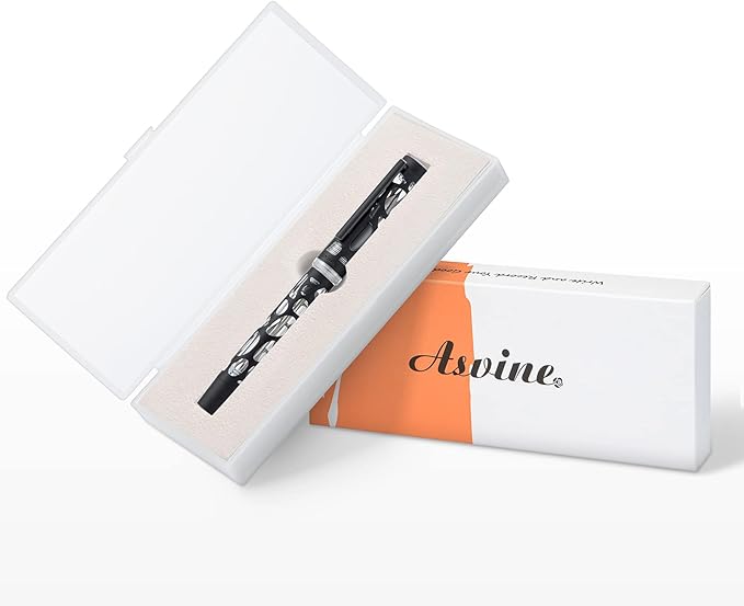 Asvine V169 Vacuum Filling Fountain Pen, Matte Black Water Drop Skeleton Transparent Acrylic Pen, Black Fine Nib Office Pen with Case Set