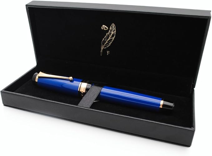 Metal Big Fountain Pen Set Medium Nib 0.7mm, Includes Ink Refill Converter, 5 Ink Cartridges & Gift Box (Medium Nib 0.7mm, Blue)