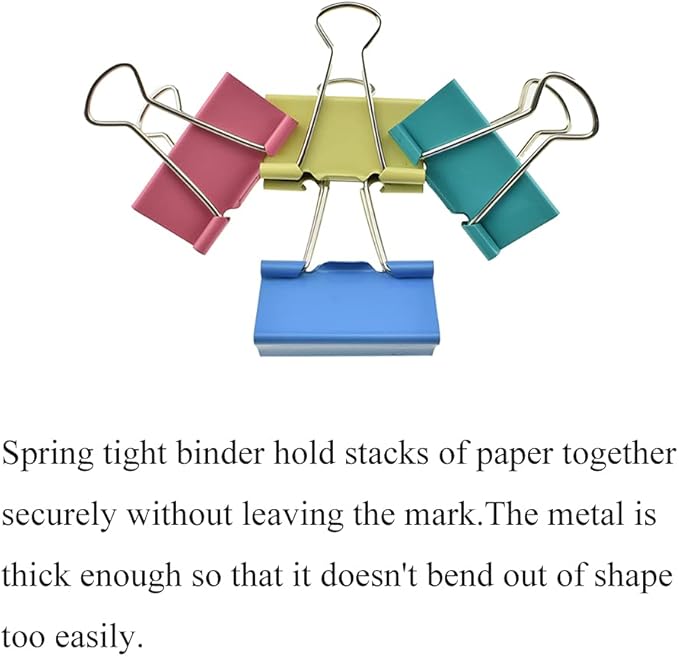 HAHIYO Binder Clips Paper Clamps Spring Steel Sturdy Large 1.57 inches Width 0.51 Inch Capacity No Sharp Edges Heavy Duty Tight Grip Reusable Color Metal Bright Finish for Home Office School 30 Pack