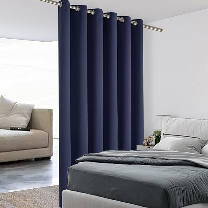 BONZER Room Divider Curtain Total Privacy Wall Wide Thermal Insulated Blackout Curtains for Slide Window, 108L x 70W Inch (9L x 5.8W ft), 1 Panel, Navy