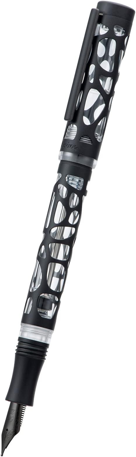 Asvine V169 Vacuum Filling Fountain Pen, Matte Black Water Drop Skeleton Transparent Acrylic Pen, Black Extra Fine Nib Office Pen with Case Set