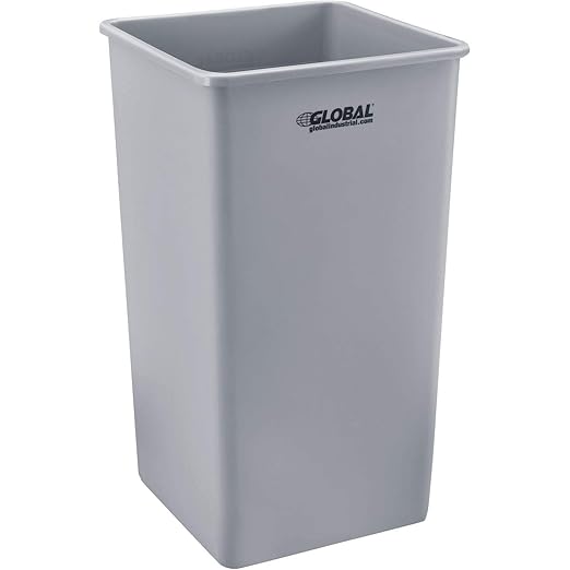 Global Industrial Square Plastic Garbage Can, Open Top, 55 Gallon Capacity, Indoor/Outdoor Rated, 19-1/2"W x 19-1/2"D x 34"H, Utility Trash Can, No Lid, Gray