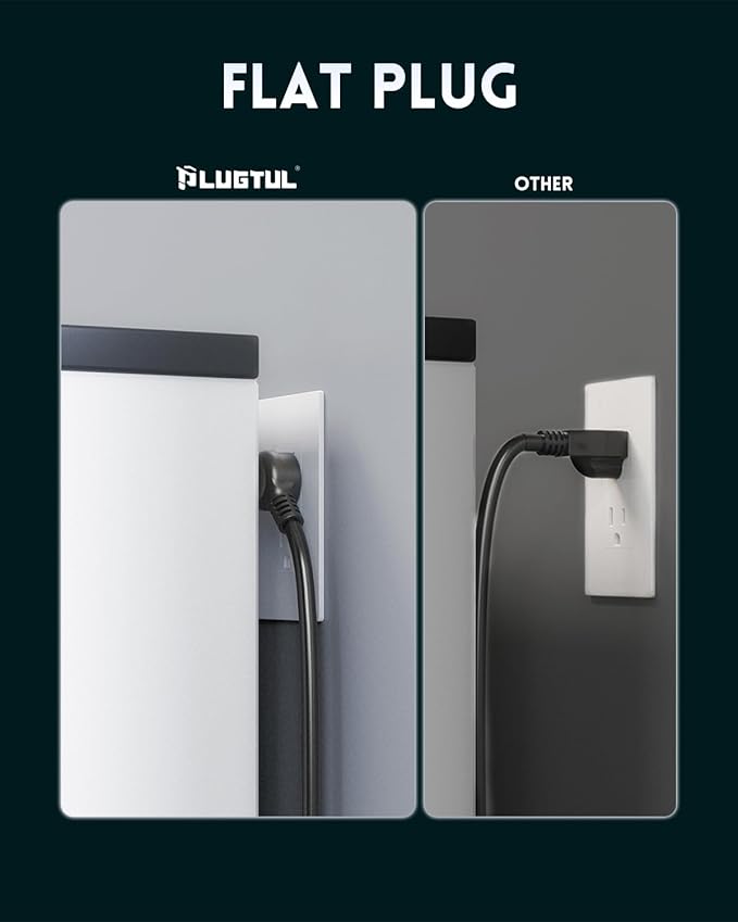 Surge Protector Power Strip 10FT, PLUGTUL Surge Protector with 10 Outlets - Spacious Design for Large Plugs, Flat Plug, 20W USB C Charging for Home, Office, ETL Listed，2040J