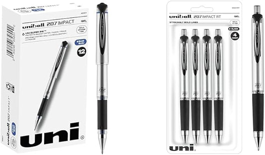Uni-Ball Uniball Signo 207 Impact Gel Pen, 16 Blue Pens, 1.0mm Bold Point, Auto-Retractable Tip, Smooth Grip, Water-Resistant Ink
