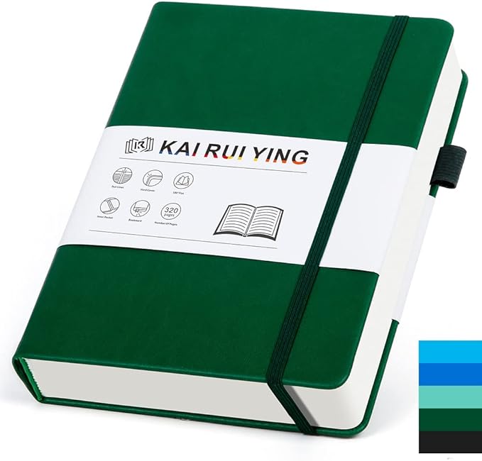KaiRuiYing Lined Journal Notebook with Pen Holder, 320 Pages, 7.6'' × 10.3'' Large Size B5-100 GSM Thick Paper, for Writing, Work, Office, Leather Hardcover