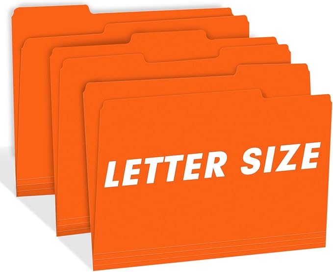 File Folder, RAZCC 150 Pack 1/3 Cut Tab File Folders Letter Size, Orange, Folders with Tab, Great for Organizing and Easy File Storage