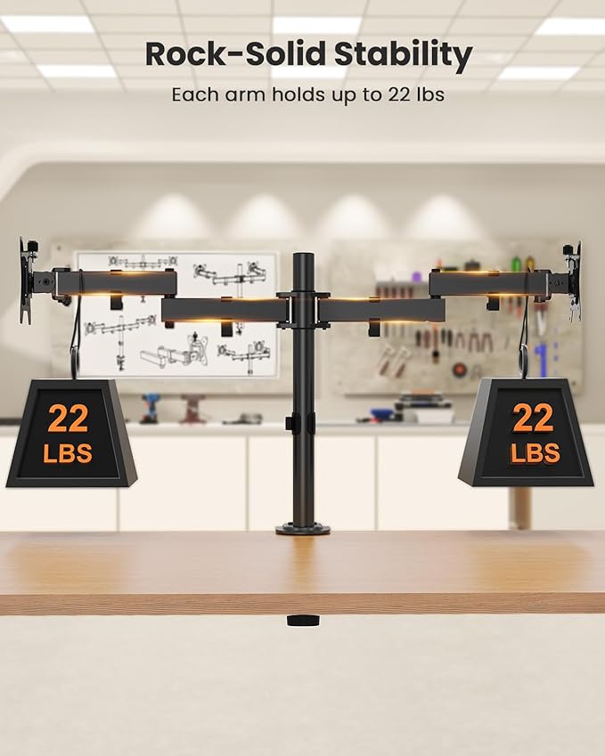 ErGear Dual Monitor Stand, Heavy-Duty Monitor Mount for 17″–32″ Monitors, Flexible Arms with Easy Dual-Monitor Alignment, Sturdy Stepped Arm Design for Superior Support, Supports 22 lbs per Arm