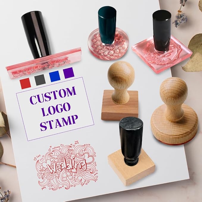 Personalized Logo/Address/Name Stamps -Custom Wooden Rubber Stamp, Multiple Sizes Stamps for Business (Rectangular Stamp)