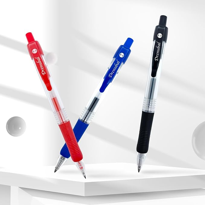 Red Ballpoint Pens with Rubber Grip，Fine(0.5mm) Point Retractable-Set of 48 Writing Pens for School Office