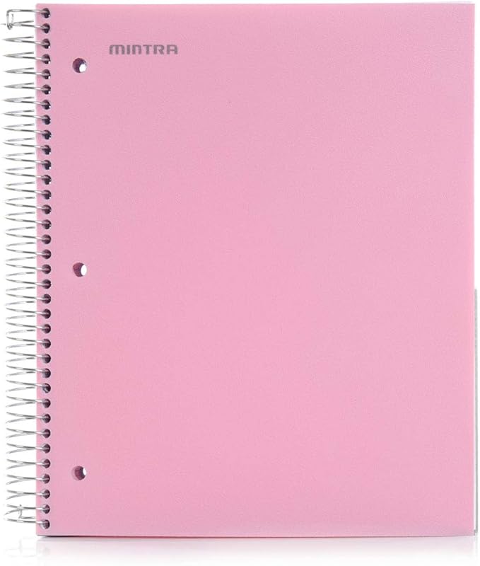 Mintra Office Durable Spiral Notebooks, 5 Subject (Spring Pink, College Ruled 1pk)