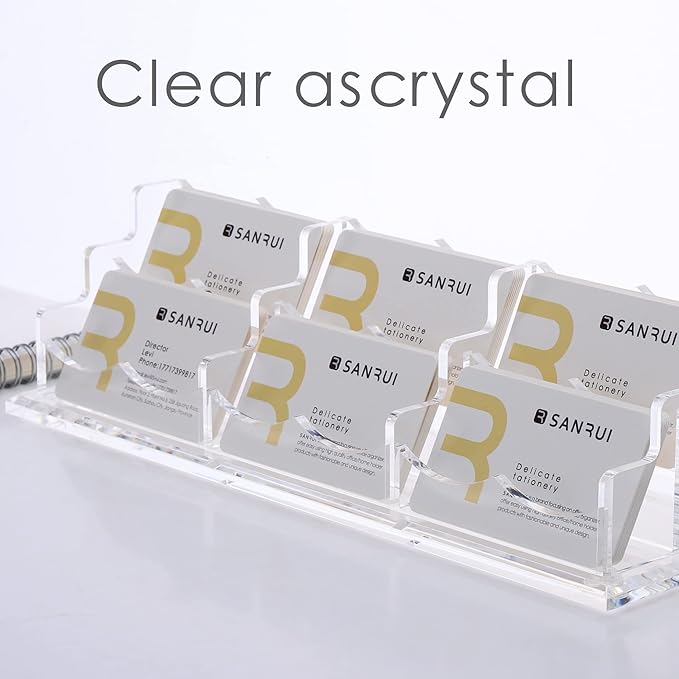 SANRUI Acrylic Business Card Display Holder for Desk, Clear Multiple Desktop Business Card Stand Organizer Storage, for Exhibition, Home , Office ,2 Tier 6 Pocket , 360 Card Capacity