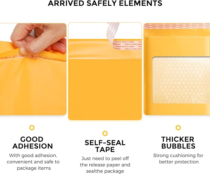 Fuxury Kraft Bubble Mailer 6x10 Inch 50 Pack，Strong Adhesion Padded Envelopes,Self Seal Bubble Envelopes, Waterproof Cushioned Bubble Mailers Packaging for Small Business，Bulk #0 Mailers Yellow