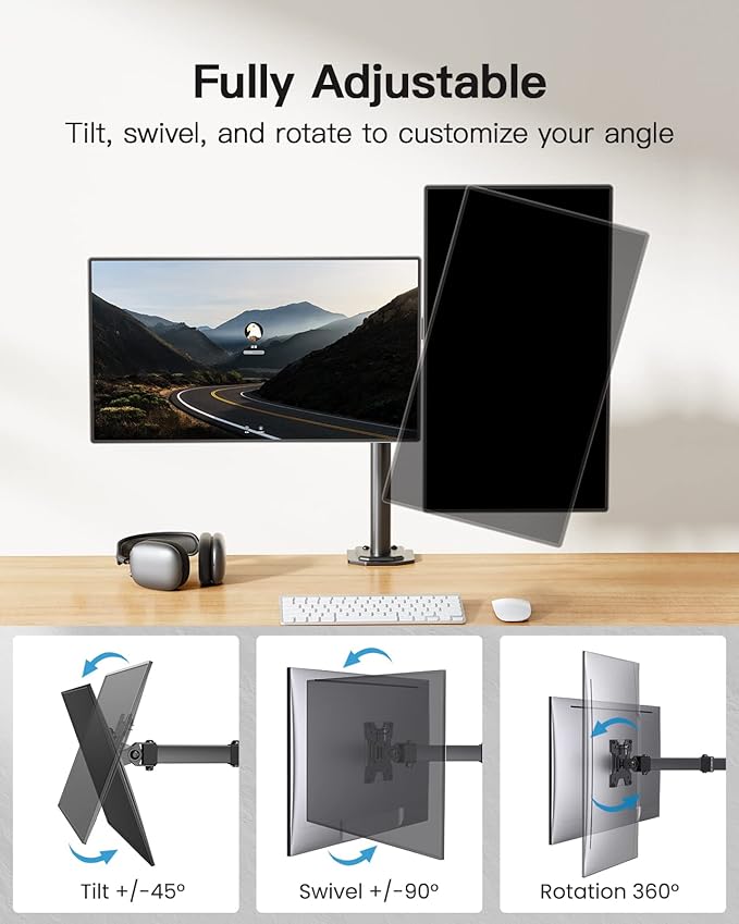 HUANUO Dual Monitor Mount for 2 Monitors up to 30 inches, Heavy Duty Dual Monitor Stand Holds up to 22 lbs, Dual Monitor Arm with Height Adjustable Tilt Swive Rotate, VESA Hole 75mm or 100mm