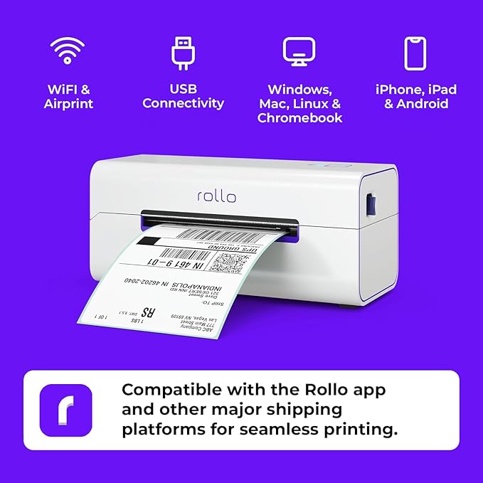 Rollo Wireless Shipping Label Printer - Wi-Fi Thermal Label Printer 4x6 for Shipping Packages - AirPrint from iPhone, iPad, Mac - Supports Windows, Chromebook, Android, Linux