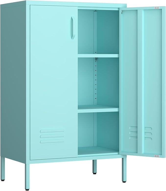 Locker Cabinet,Morden Locker Storage Cabinets with Legs,2 Doors Sideboard with Adjustable Shelves for Living Room,Kitchen Pantry,Office,Blue