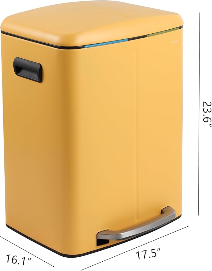 happimess HPM1005L Marco Rectangular 10.6-Gallon Double Bucket Trash Can with Soft-Close Lid, Daffodil Yellow for Home, Kitchen, Bathroom, Living Room, Office