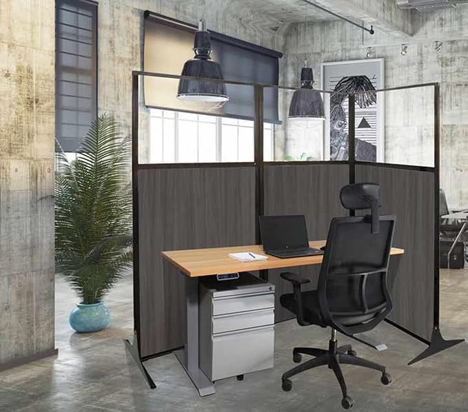 Versare Office Workstation Screen | Portable Wall Divider | Modern Cubicle | Freestanding Privacy Screen | Flexible Work Space | 3 Panels | 99" Wide x 70" Tall Black SoundSorb Panels