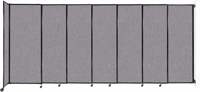 Wall-Mounted Sliding StraightWall Room Divider | Adjustable Widths | Locking Wheels | Room Separator | Up to 15'6" Wide x 6'10" Tall Cloud Gray Fabric Panels
