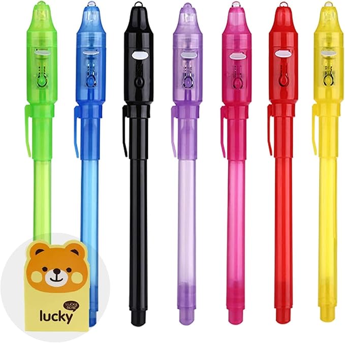 7PCS Invisible Ink Pens with UV Light Party Favors for Boys and Girls, Detective Magic Pen Disappearing Ink for Kids 8-12, Stocking Stuffers, Classroom Prizes