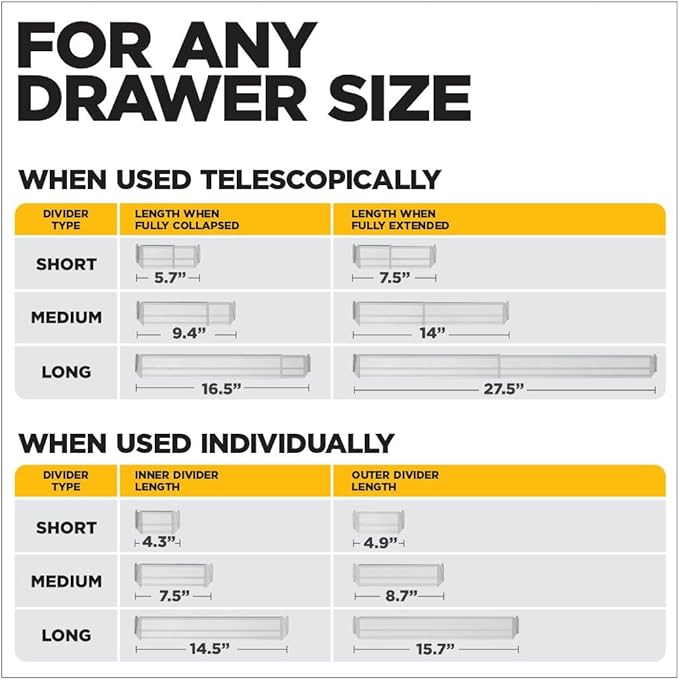 Practical Comfort FLEXIVIDER Aluminum Drawer Organizer - 9 Telescopic Dividers Set - Bronze