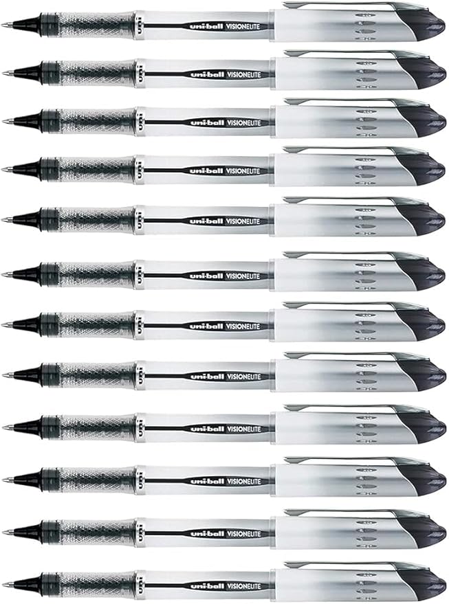 Vision Elite Rollerball Pens, Bold Point (0.8mm), Black Ink, 12 count, Bundle with Plastic Reusable Pouch