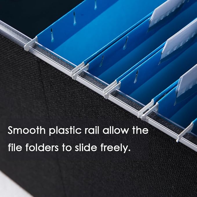 PRANDOM File Organizer Box - Set of 4 Collapsible Decorative Linen Filing Storage Hanging File Folders with Lids Office Cabinet Letter Size Black (15x12.2x10.75 inch)