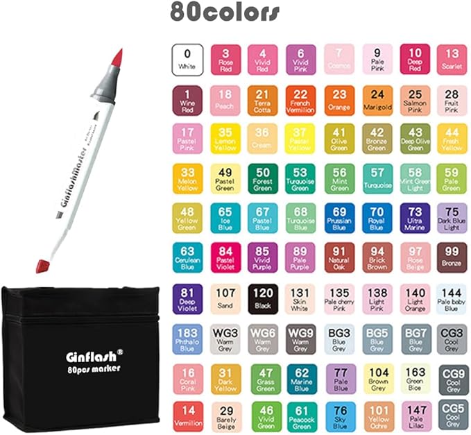 Brush Chisel Tip Art Markers Designer Pen Sketch Alcohol Markers Dual Tips Manga Drawing Coloring book marker (80)