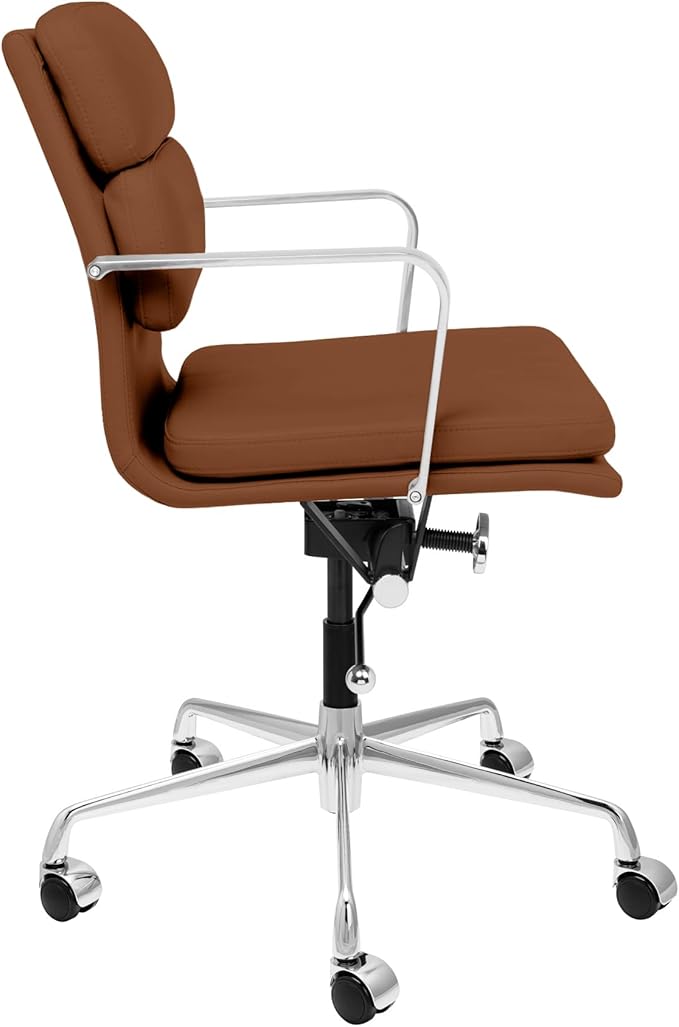 Laura Davidson Furniture SOHO II Padded Management Office Chair - Mid Back Desk Chair with Arm Rest, Swivel & Cushion Availability, Made of Faux Leather, Brown, Computer Chair