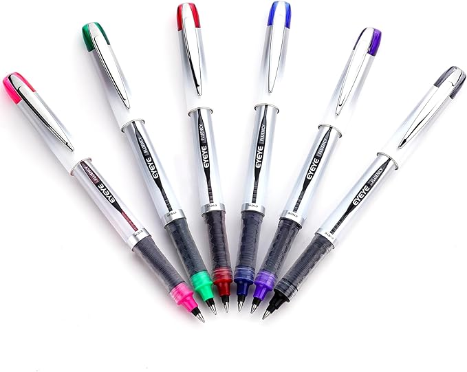 EYEYE Liquid Ink Rollerball Pen 0.7mm, 6 Assorted Colors Medium Point Pen Quick Dry, Liquid Ink Pens Fine Point Smooth Writing Pens for Journaling, Note Taking, Office, School Supplies