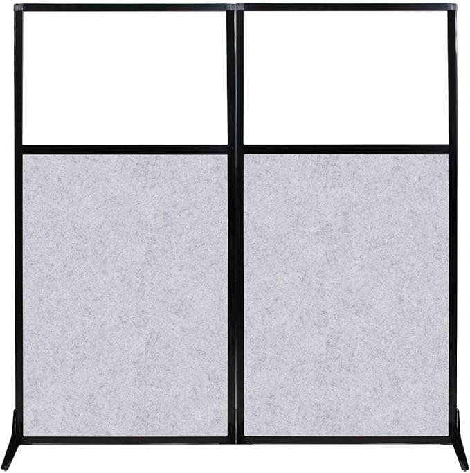 Versare Office Workstation Screen | Portable Wall Divider | Modern Cubicle | Freestanding Privacy Screen | Flexible Work Space | 2 Panels | 66" Wide x 70" Tall Marble Gray SoundSorb Panels With Window