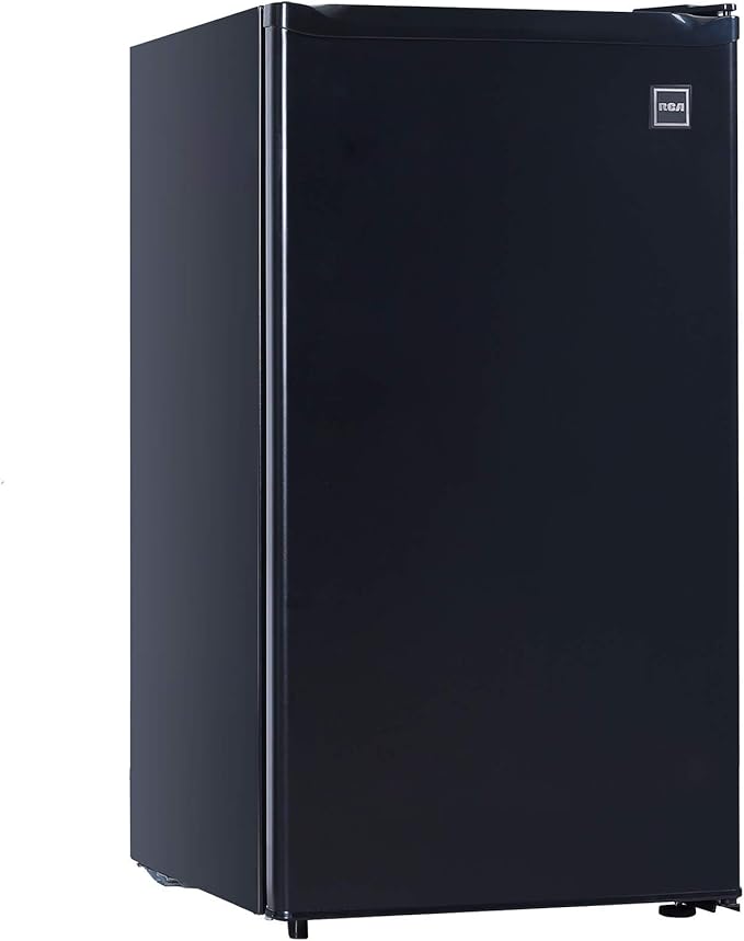 RCA RFR321-B-Black-COM RFR321 Single Mini Refrigerator-Freezer Compartment-Adjustable Thermostat Control-Reversible Doors-Ideal for Dorm, Office, RV, Garage, Apartment-Black Cubic Feet, 3.2 CU.FT