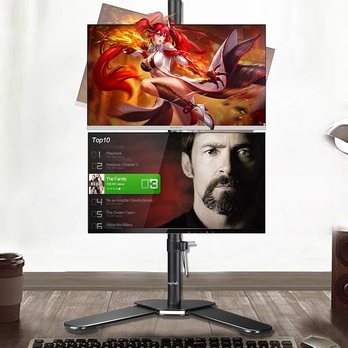 Suptek Dual LED LCD Monitor Stand up Free-Standing Desk Mount for 2 / Two Screens up to 32 inch Extra Tall 31.5 inch Pole Heavy Duty Fully Adjustable Stand Vertical Array (ML6802)