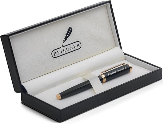 BEILUNER Black Personalized Pen,Stunning Luxury Lacquer With 24K Gold,Schneider Ink Refills,Multiple Fonts To Custom Rollerball,Gift Pen For Men & Women,Executive,Graduation,Christmas,Nice Pens
