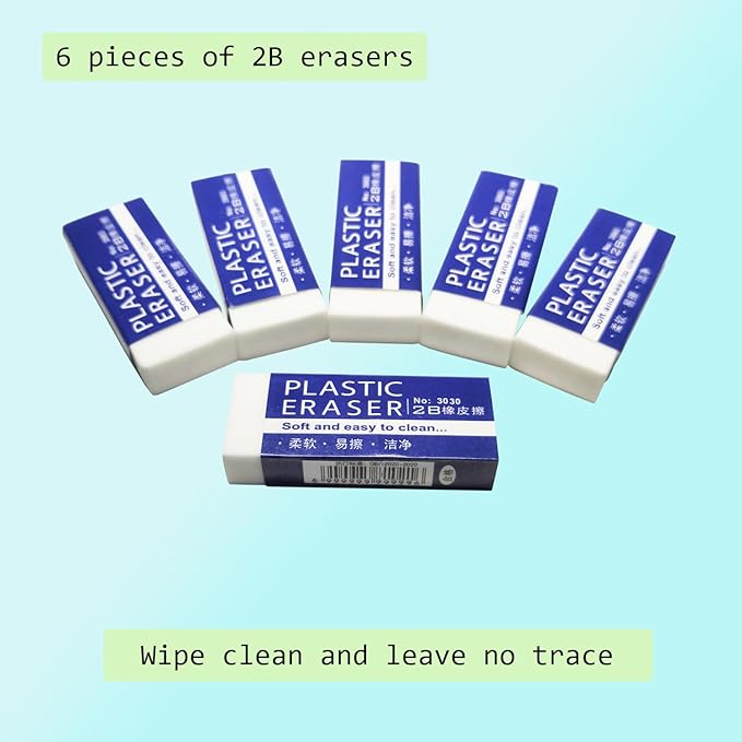 Dreamm White Rectangular Rubber Pencil Erasers 12 Pack for Kids, Students, Office