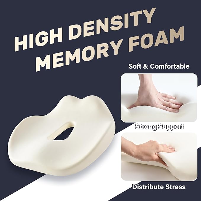 Coverado Car Seat Cushion, Memory Foam Office Chair Cushion for Car, Everlasting Comfort Sciatica & Hip & Tailbone Pain Relief Cushion for Long Sitting Driver Office Worker-Beige