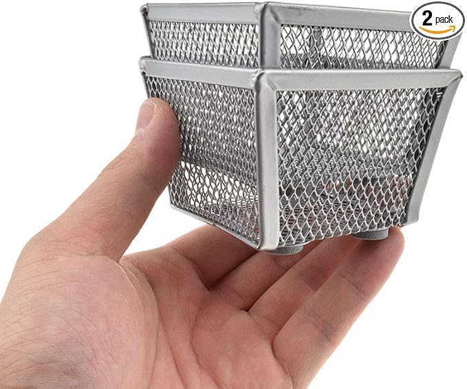 HAHIYO Stackable Paper Clip Mesh Holder cup 2.2" Height 2 Pack Silver Sturdy PaperClip Holder Container for Desk Drawer Organizer Collection for Home Office School Soft Foam Feet No Sharp Edges
