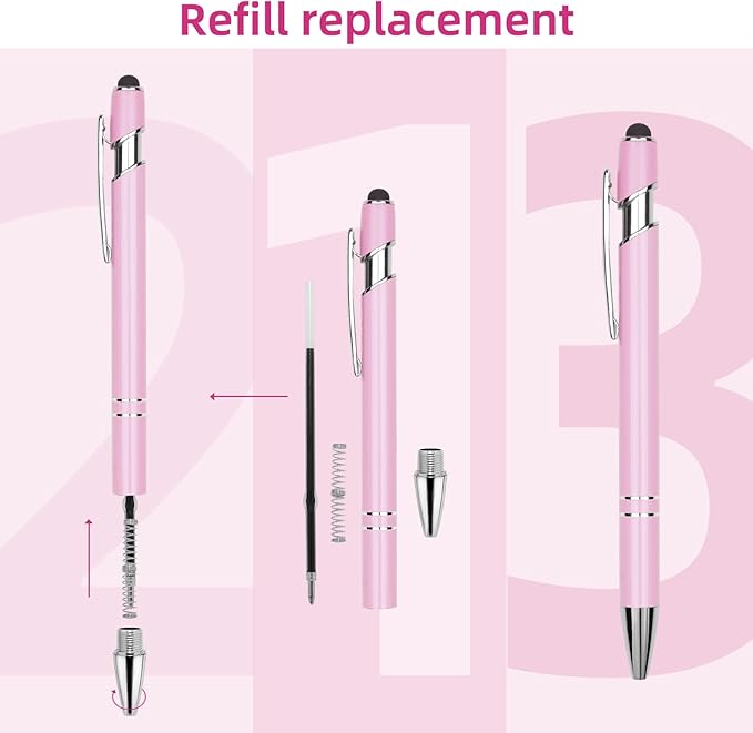 Ballpoint Pen Metal Soft Stylus Pen for Touch Screens，Retractable Tactile Turn Pen，Bulk Pens for Gifts Office Essentials，Medium Point，Black Ink (5 Pink)