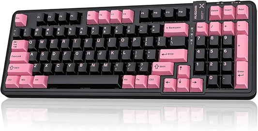 AUSDOM 98Pro Silent Wireless Mechanical Keyboard, Tri-Mode BT/2.4G/USB-C Hot Swappable Custom Quiet Keyboard with Backlit, Gasket Structure, PBT Keycaps, Pre-lubed Tactile Switches(Black Pink 97keys)