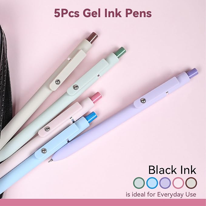 Gel Pens, 5Pcs 0.5mm Fine Point Pens With Smooth Wirting,Quick Dry Aesthetic Pens For Journaling, Ballpoint for Office School Supplies,Gifts for Women Men Student(Sugar)