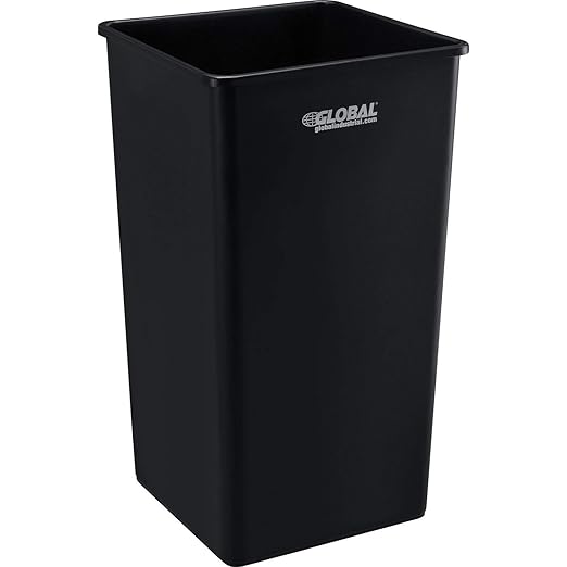 Global Industrial Square Plastic Garbage Can, Open Top, 55 Gallon Capacity, Indoor/Outdoor Rated, 19-1/2"W x 19-1/2"D x 34"H, Utility Trash Can, No Lid, Black